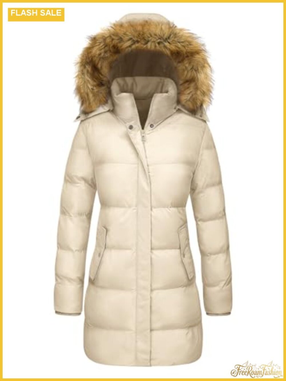 Womens Winter Puffer Coat Quilted Parka Detachable Faux Fur Hood Warm